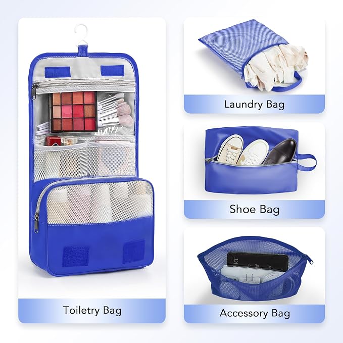 OlarHike 10 Set Compression Packing Cubes for Travel Essentials,Compressible Expandable Space Saver Bags for Organizing Clothes,Luggage Suitcase Garment Bags with Over 1000 pcs Mesh Holes(Klein Blue)