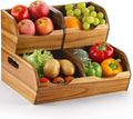 Acacia Wood Pantry Storage Bins - Stackable Open Front Kitchen Baskets for Potato, Onion, Fruit, Vegetable, and Bread Storage, Wood Organizer for Pantry (Warm Acacia)