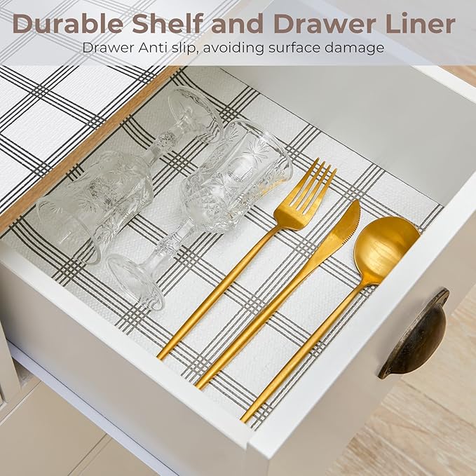 Coavas Shelf and Drawer Liner, Non Slip Extra Grip Non Adhesive Waterproof Thickened Cabinet Mat, Easy Cut for Kitchen Pantry Bathroom Dresser Cupboard (Stripe, 12IN x 20FT)