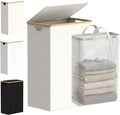 efluky Slim Laundry Basket with Lid, Narrow Laundry Hamper with Removable Bag, Skinny Dirty Clothes Basket with Bamboo Handles for Bathroom, Bedroom & Laundry Room, 90L Beige