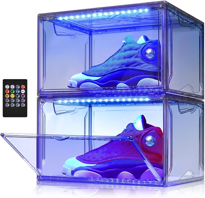 Oltraman LED Smart Shoe Boxes Display Case, Stackable Storage Organizers