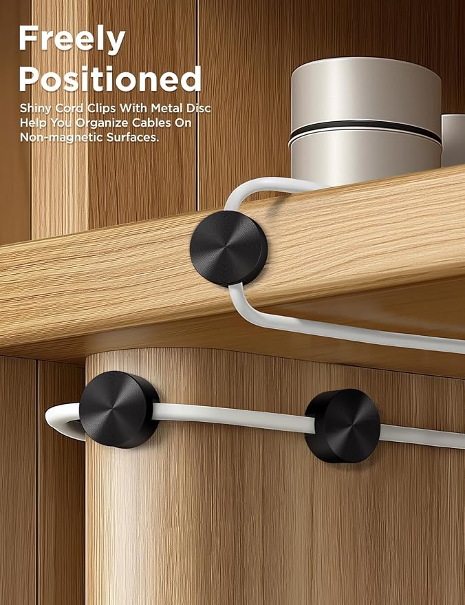 Magnetic Cord Holder Metal Black, Maveek Silicone Cable Clips Magnet Wire Management Cord Organizer for Bedside Table Office Desk Laptop Computer Charging Cables Outdoor Indoor (5 Piece)