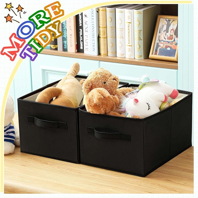 Yinder 4 Pcs Cube Storage Bin Black 14''x10''x8'' Storage Bins for Kids Classroom Decor Colorful Bins Foldable Baskets for Playroom Nursery Organizer Fabric Boxes