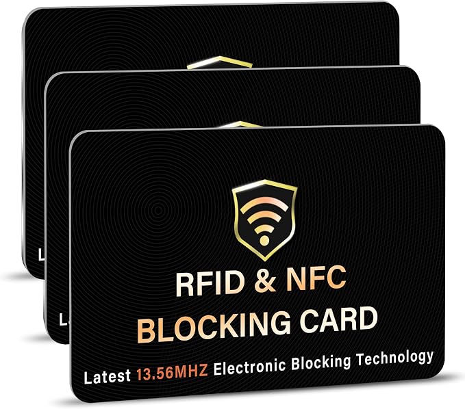 SaiTech IT 3 Pack RFID Blocking Card for Credit Debit ID Card, Black | Slim Anti-Theft Contactless NFC RFID Blocker Protector, Easily Fit into Wallet and Purse, for Men & Women