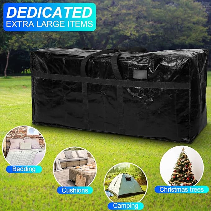 4 Pcs 60 Gallon Extra Large Moving Bags Heavy Duty Storage Bag with Strong Zipper Handle Foldable XXL Jumbo Storage Tote Packing Moving Box for College Dorm Travel Cloth Duffle (Black)