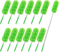 Tanlade 12 Pcs Microfiber Feather Duster for Cleaning, Extendable 13-31 Inch Ceiling Fan Duster with Bendable Head, Washable Tools for Ceiling Fans, Furniture, Car, Cobwebs (Green)