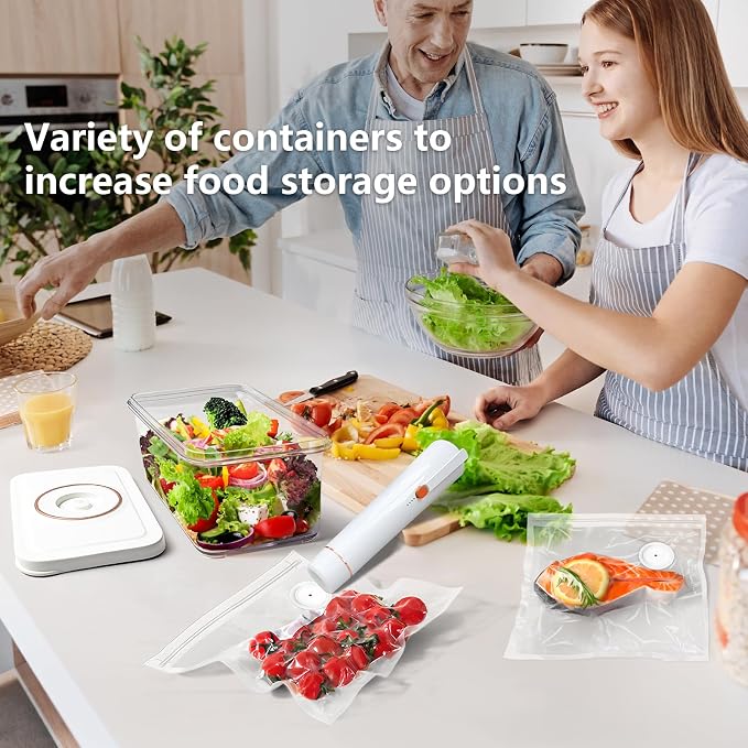 Vixino Vacuum Sealer for Food with 30 Reusable Bags & 3 Vacuum Containers | Vacuum Seal Containers Store Liquids, Compact Handheld Vacuum Sealer, Portable for Sous Vide, Camping, Kitchen, Gifts
