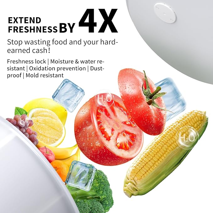 Heapsion Vacuum Food Storage Container, Rice, Pet Food Storage Container, Stainless Steel, Airtight, Automatic Vacuum Storage Container, Long-Term Storage, Keeps Fresh, Insect-proof, White, 10L//22LB