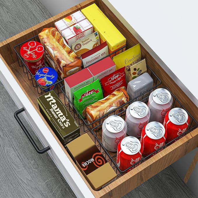 Joben Oligey 9 PACK (3 Szie) Small Wire Storage Baskets for Organizing,Pantry Organization Bins for Cabinets, Metal Basket for Kitchen, Bathroom Organizer (Black-9)
