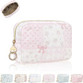 Quilted Small Makeup Bag, Multi Pockets Cosmetic Pouch, Heart Pink | Floral Travel Makeup Pouch, Make Up Pouch for Women, Purse Organizer Pouches for Travel/ Gym/ Daily Use, Perfect Gifts