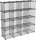 HUBSON Wire Cube Storage Organizer, Book/Toy/Craft/Potted Plants and petCloset Organizers and Storage Shelves, 16-Cube Freely Combinable Metal Grids Storage Shelf,Black Iron