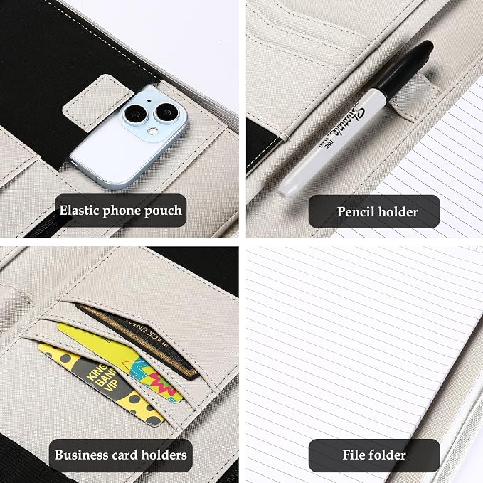 ProCase Portfolio Business Padfolio Folder with Zipper -Grey | Conference Meeting Executive File Legal Document Organizer with Pockets Letter Size A12 Writing Pad Notepad Padfolio