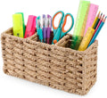 Pencil Holder 3 Compartments Rattan Pencil Cup Boho Desk Accessory Back to School Supplies for Office Makeup Brush Organization Shelves Pantry Coffee Station Organizer