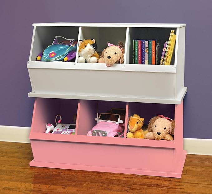 Badger Basket Stackable 3-Bin Storage Cubby - Modular Toy and Craft Organizer with Wide Mouth Bins, Expandable Design, Solid Panel Construction - Compatible with Other Units - Pink