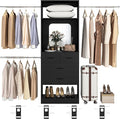 Unikito 96” W Closet Systems, Adjustable 8FT Walk in Closet Organizer Starter Kit with 25” Tower and 3 Hanging Rods, Sturdy Garment Rack with 4 Drawers and Mirror, Black