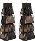 Lirex 2-Pack Handbag Hanging Purse Organizer for Closet, 8 Pocket Handbag Storage Organizer Hanger Oxford Cloth Closet Organizer for Family Closet Bedroom, Foldable and Universal Fit, Dark Brown
