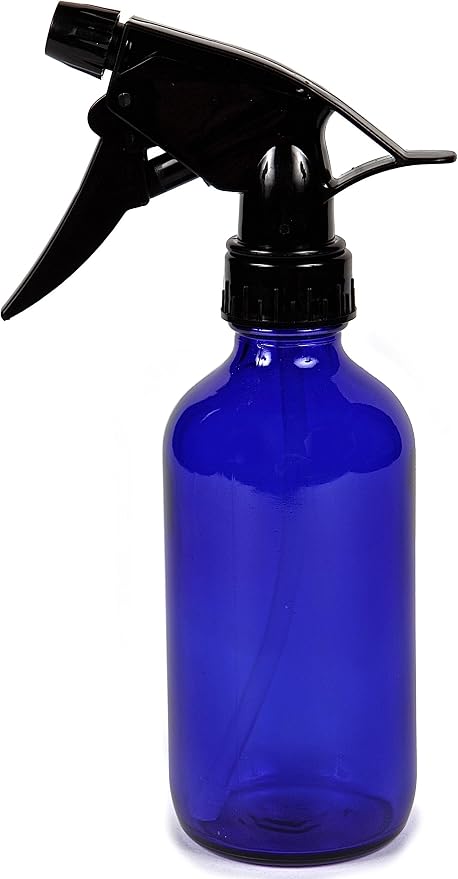 Vivaplex 8 oz Cobalt Blue Glass Bottles with Black Trigger Sprayers - 2 pk