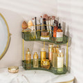 shuang qing Upgraded 2-Tier Corner Bathroom Countertop Organizer – Spacious Storage for Makeup, Skincare & Perfumes, Built-in Brush Holder Fits Vanity/Dresser/Bsthtub (Sage Green)