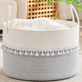 KAKAMAY Cotton Rope Storage Basket (20"x13"),Woven Hamper for Blankets,Toys,Pillows,Clothes,Laundry,Sturdy Handles Decorative Basket for Living Room, Bedroom,Nursery(Grey/Black)