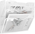EasyPAG 3 Pocket Mesh Wall File Organizer, Hanging Paper Folder Holder with Classify Label, Vertical Wall Mount Mail Organizer for Office Home Classroom, White
