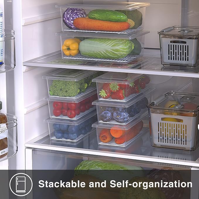 SILIVO Produce Saver Containers for Refrigerator (6 Pack) - 1.5L Fruit Storage Containers for Fridge, Vegetable Storage Containers with Drain Tray Keep Fresh for Veggie, Fruit, Lettuce and Salad