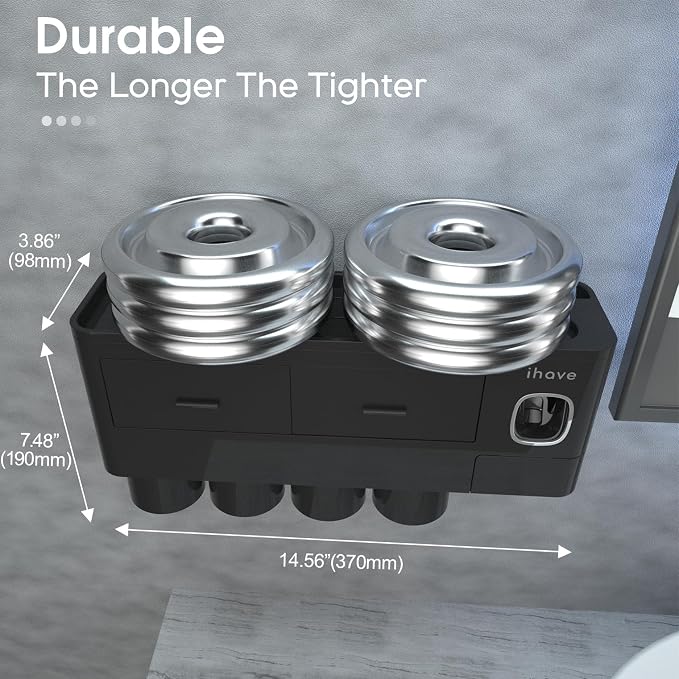 iHave Toothbrush Holders Wall Mounted with Toothpaste Dispenser & 4 Cups | All-in-One Bathroom Organizer: 4 Cups, 7 Slots, Toothpaste Dispenser, Large Tray & Drawer. Wall Mount, No Drilling Required