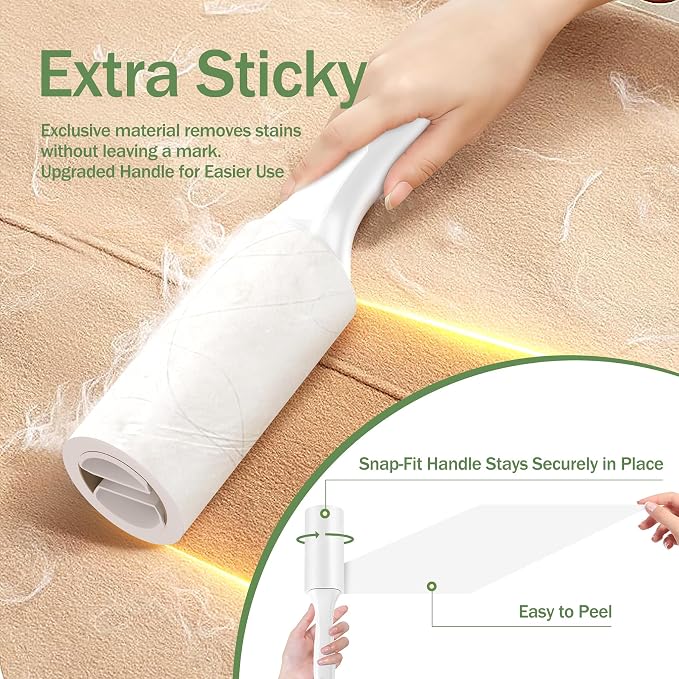 Lint Roller 3 Pack for Pet Hair, 300 Sheets, 3 Handles | Ready-to-Use Rollers for Clothes, Car, Office, Travel & Home