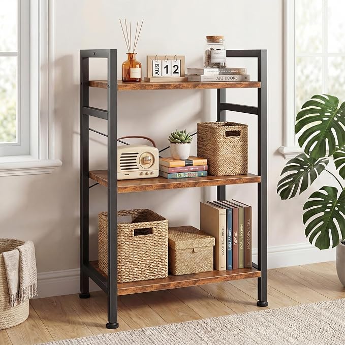 DUMOS 3 Tiers Open Bookshelf, Classic Freestanding Tall Display Shelf, Multifunctional Storage Organizer Rack for Living Room Home Office, Sturdy Bookcase for CDs/Books/Movies, Brown | Multifunctional Storage Organizer Rack for Living Room Home Office,...