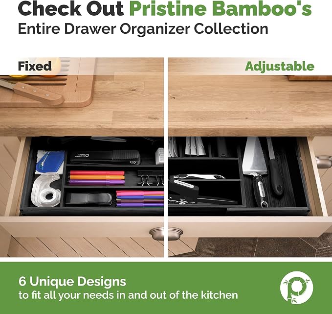 Pristine Bamboo Kitchen Drawer Organizer - Drawer Utensil Organizer and Cutlery Tray - Flatware and Silverware Holder (5-Slots, White)