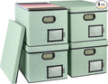 BALEINE File Organizer Box with Lid, Collapsible File Folder Organizer with Plastic Slide, Filing Box for Office Home Document Organizer Storage (Green, 4PK)