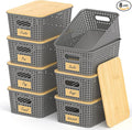 Stackable Storage Basket: Plastic Baskets Bins, Baskets for Organizing, Pantry Decorative Containers for Closets, Cabinets, Shelves(8 Pack, Grey)