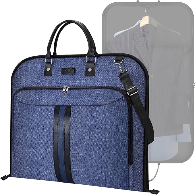BALEINE Travel Garment Bag, Travel Suit Bag for Men, Water Resistant Carry on Garment Bag for Hanging Clothes, Garment Duffel Bag for Travel Business (Blue, 42")