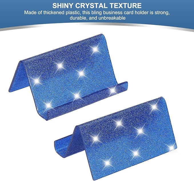 PATIKIL Business Card Holder for Desk, Acrylic Business Card Holders Shine Card Stand Organizer Cards Display for Office Exhibition, Blue