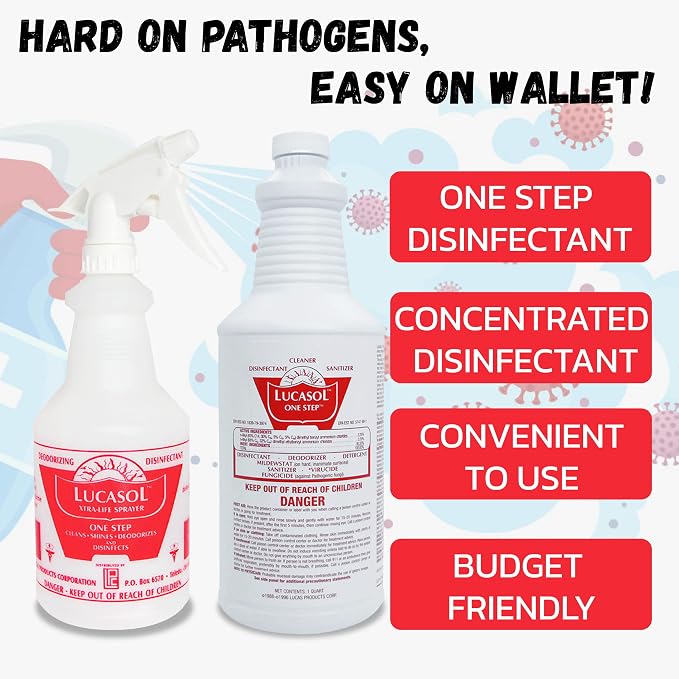Lucasol One Step Hospital Grade Disinfectant Refillable Spray Bottle
