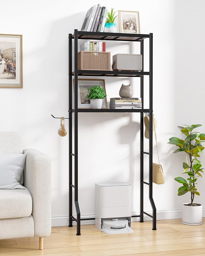 Kitsure Over The Toilet Storage Rack, 3-Tier Metal Frame | Small Bathroom, Space Saving Storage, Heavy Duty Metal Frame, Easy Assembly, Brown & Black, 61"H