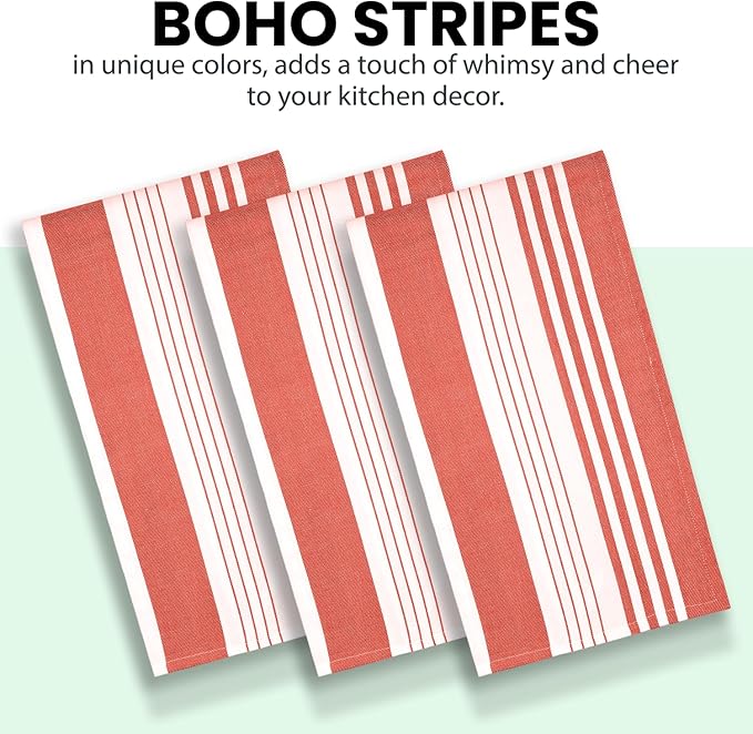 Stripe Kitchen Towels Decor Mordern Design Centreband Tea Dish Towels Boho Stripe Absorbent Festive Gift Set of 6 Pantry Reusable Kitchen Dish Towel|Easter Spring Decor 18x28 Inch Coral