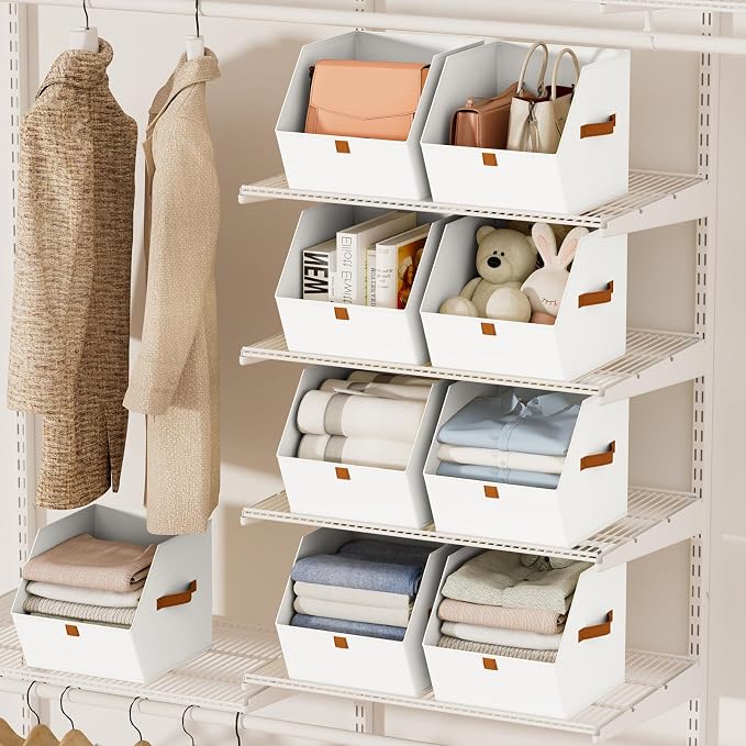 Homsorout Fabric Closet Storage Cubes - 10 Pack Square Storage Bins with Dual Handles for Clothes, Towels, Toys, Cube Storage Organizers for Bedroom, Nursery, Shelves, Closet, Small Spaces, White