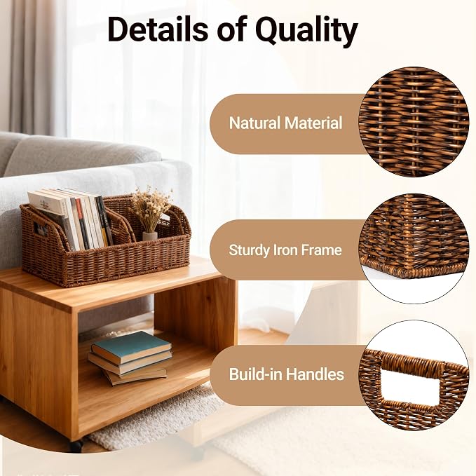 Brownlily Wicker Pantry Storage Baskets with Chalkboard,Handwoven Baskets for Organizing with Built-in Handles, All-Purpose Storage Bins for Shelves, Laundry Room, Brown - Double Set Bundle (6-Piece)