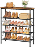 Tajsoon 5 Tier Shoe Rack Organizer for 16-20 Pairs of Shoes, Metal Mesh Shoe Shelf for Closet, Industrial Shoe Rack for Entryway Shoe Storage with X Shape Fixed Frame, Rustic Brown & Black