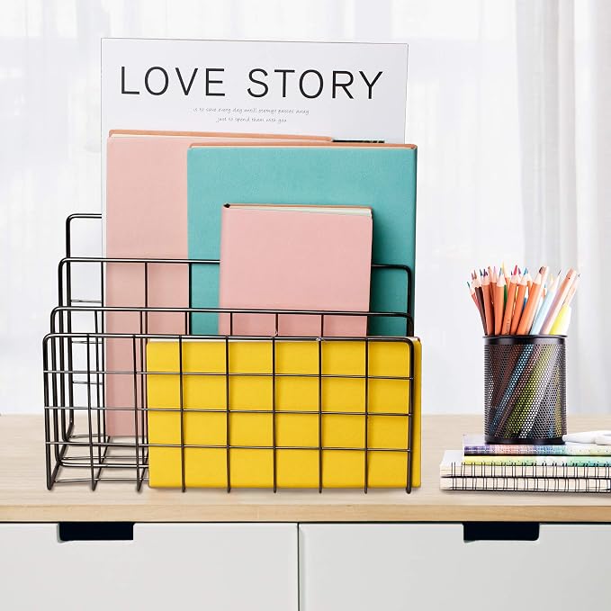 Desktop Mail Organizer File Organizer for Letters 3 Slot, Gray | Metal Wire Mail Sorter Letter Organizer Magazine Rack for Mails, Books, Postcards, Brochures, Mail Holder