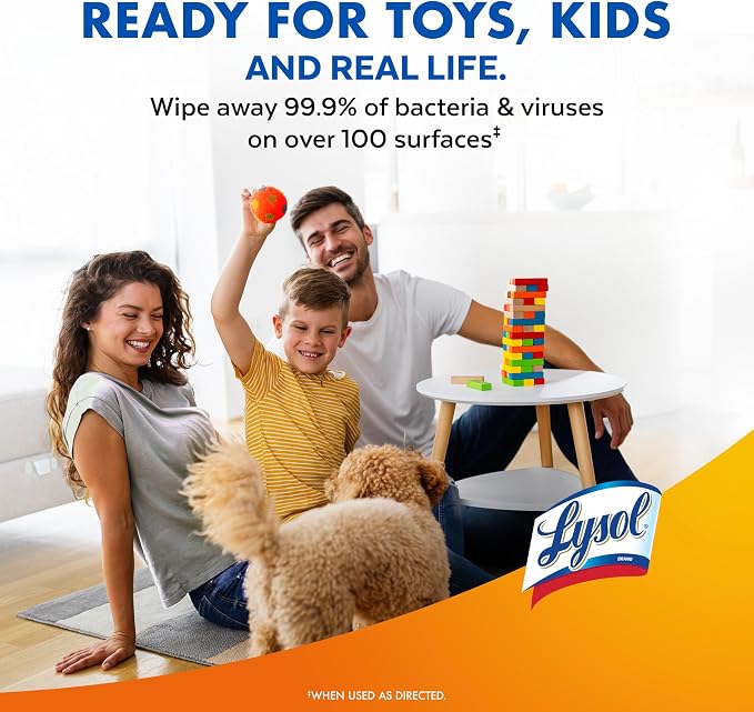 Lysol Disinfecting Wipes, Multi-Surface Cleaner, Mango, 80 ct. | All Purpose Cleaner, Sanitizing, Deodorizing, Apartment Essentials, Back To School Cleaning Supplies, Kitchen & Bathroom Wipe