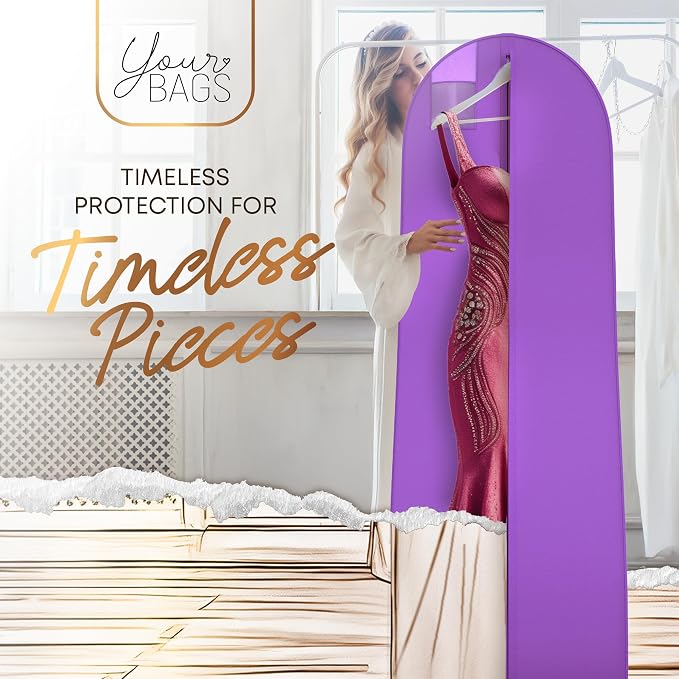 72" Tapered Long Dress Bags for Gowns - Wedding Dress Garment Bag for Dresses - Long Garment Bags for Hanging Clothes & Closet Storage, Dress Bag for Airplane