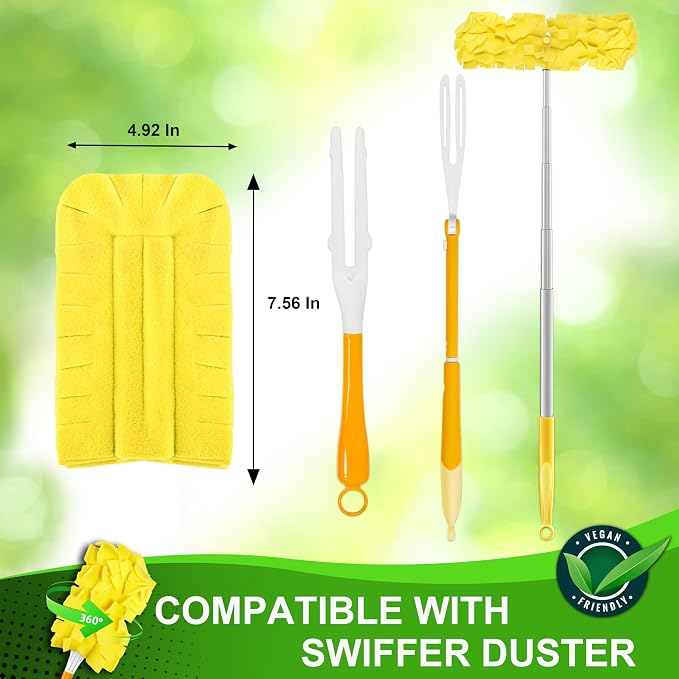 Reusable Duster Refill Pads Compitable with Swiffer Hand Duster | 4 Pack Washable Heavy Duty Dusters Refills 360 for Swiffer Duster Handle & Super Extender Handle (Handle is Not Included)