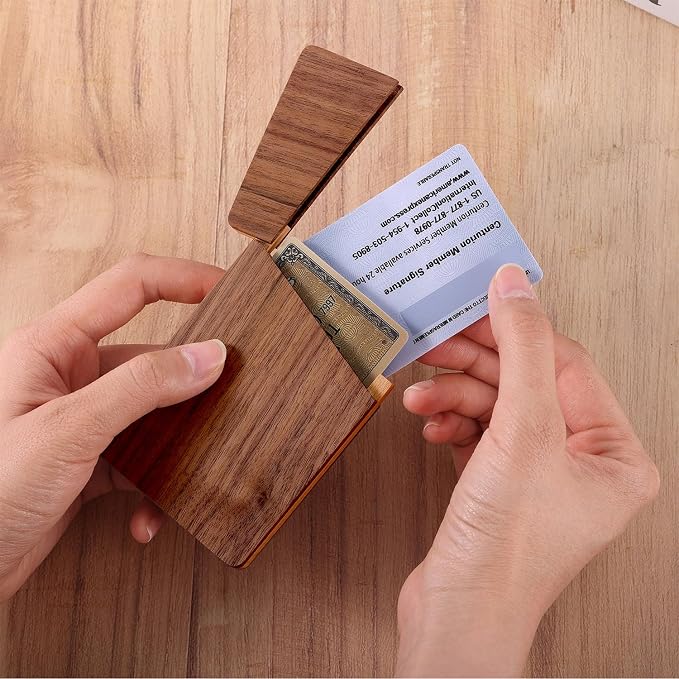 sunking Minimal Walnut & Beechwood Business Card Holder – Slim Handmade Wooden Card Case for 18 Cards, Elegant Pocket-Sized Design for Professionals, Gift for Men & Women(Wanlunt -1)