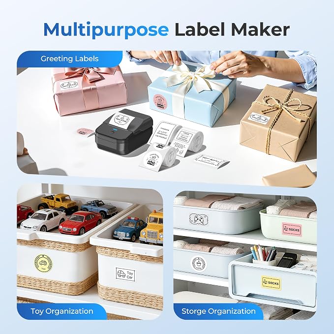 PM240 Label Maker Machine, Thermal Label Printer for Small Business | 2'' Bluetooth Thermal Sticker Label Maker for Small Business, Home, School, Office Safety Label Maker with Multiple Templates