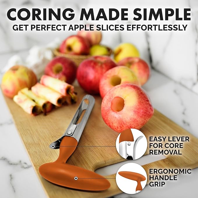 Zulay Kitchen Ultra Sharp Apple Corer Tool - Stainless Steel, Sharp & Serrated Blade Cores in Seconds - Easy to Use & Clean, Durable Apple Core Remover for Apples & Small Fruits - Orange