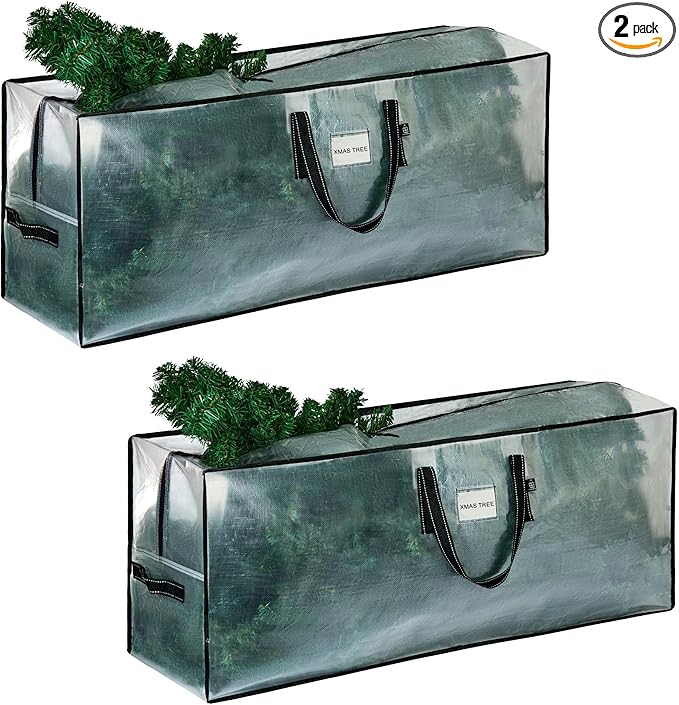 VENO 2 Pack Clear Christmas Tree Storage Bag - Fits 7.5 Ft Artificial Trees, Heavy Duty Large Bags with Zipper, Durable Handles, and Labeling Card Slot, Alternative to Storage Boxes with Lids (2 Pack)