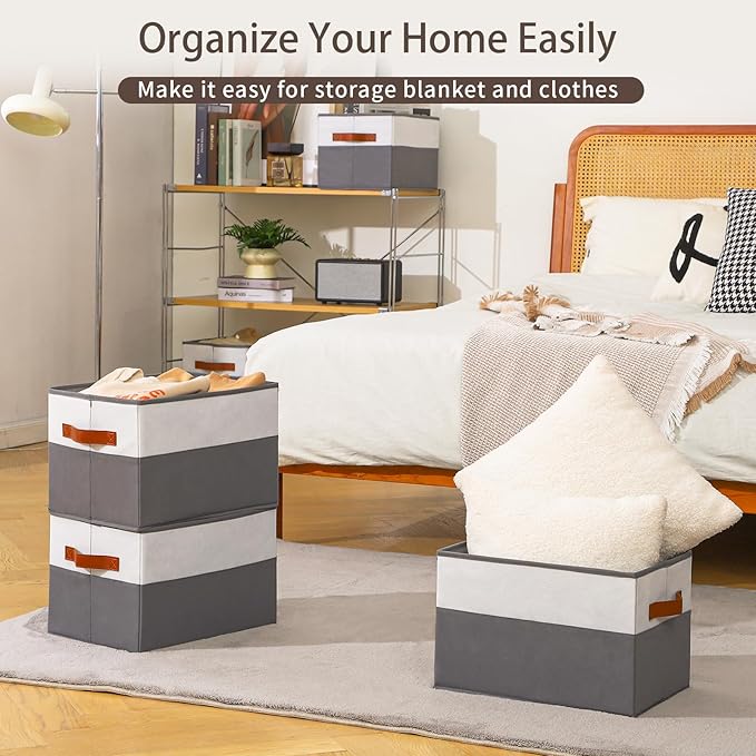 8 Pack Large Storage Bins with Handle,Collapsible Storage Basket for Shelves,Fabric Closet Organizer for Organizing Clothes Blanket,Decorative Dorm Organizers and Storage