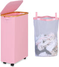 74L Laundry Hamper with Wheels,Clothes Hamper for Laundry Pink | Laundry Basket with Lid and Inner Bag, for Laundry Room, Bedroom, Dormitory Storage,Pink