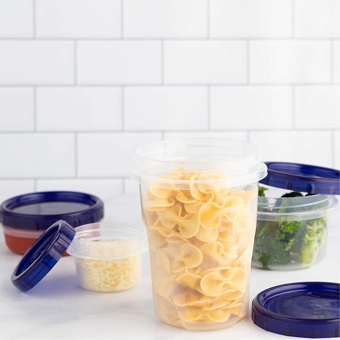 PLASTICPRO 32 oz 72 Pack Twist Top Deli Containers Clear bottom With blue Top Twist on Lids Reusable, Stackable, Food Storage Freezer Container Pack of 72